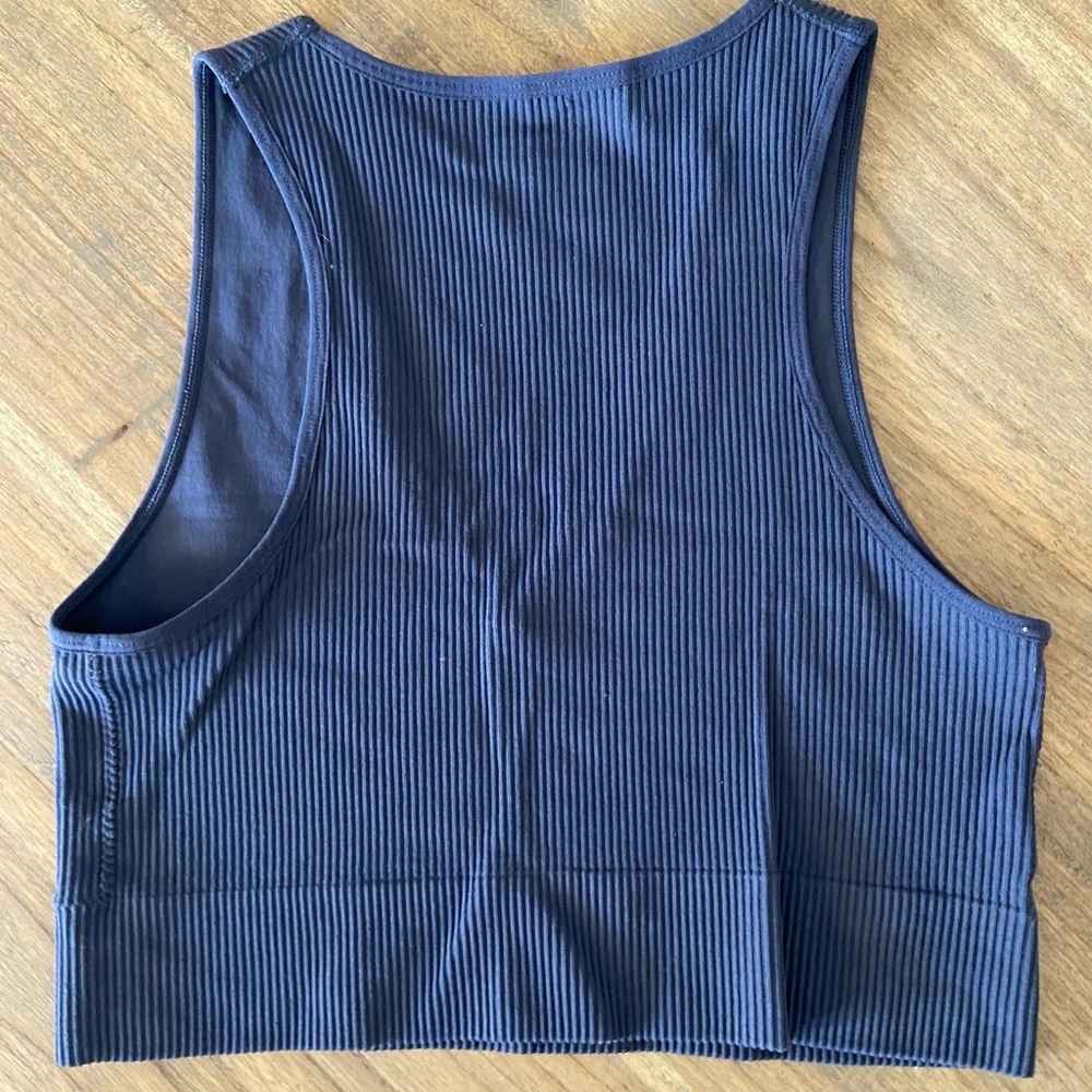 Garage Deep Blue Ribbed Crop Top - Picture 2 of 3